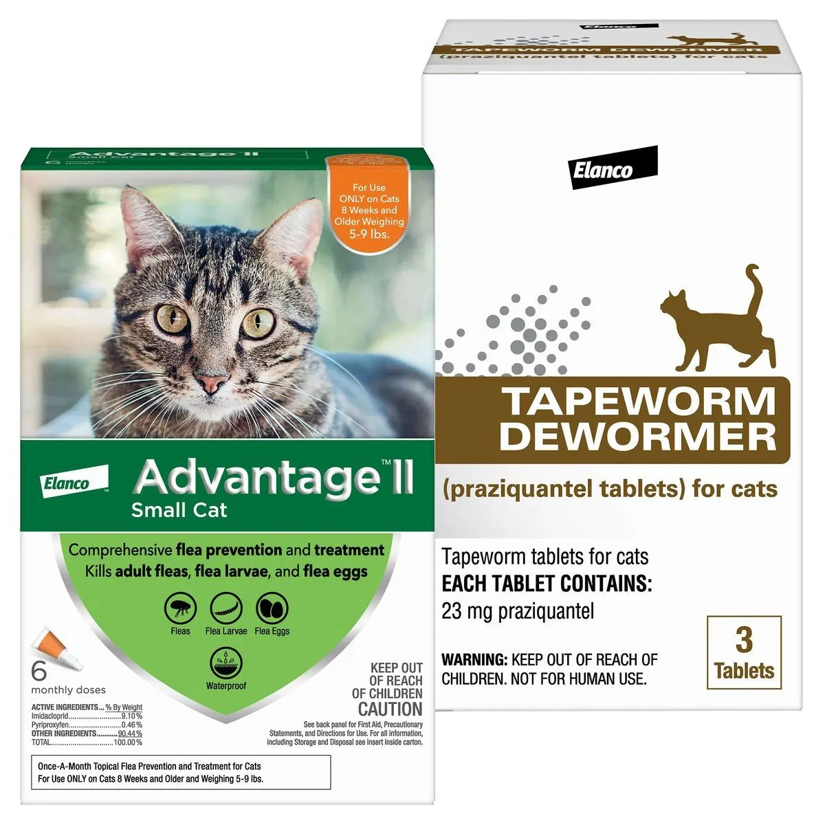 Комплект: Advantage II Flea Spot Treatment, 5-9 фунтов + Bayer Tapeworm Cat De-Wormer